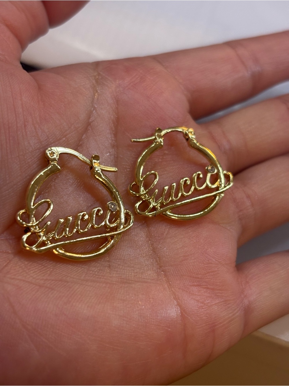 Gucci Gold Script Logo Hoop Earrings